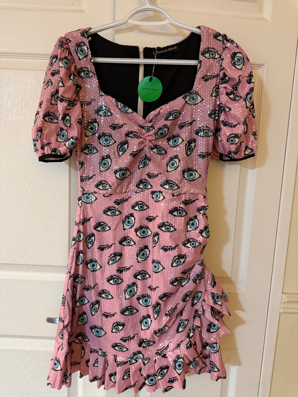 Pink Eye Print Ruffle Mini Dress